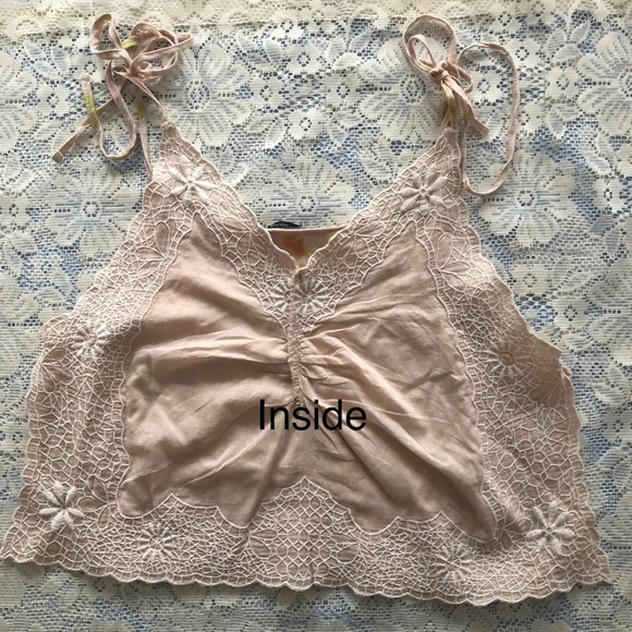 Zara tie dye embroidered lace trim camisole tank top, cream pink size Medium - Picture 10 of 14